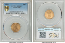 Wilhelmina gold 5 Gulden 1912 MS63 PCGS, KM151. 

HID09801242017

© 2020 Heritage Auctions | All Rights Reserved