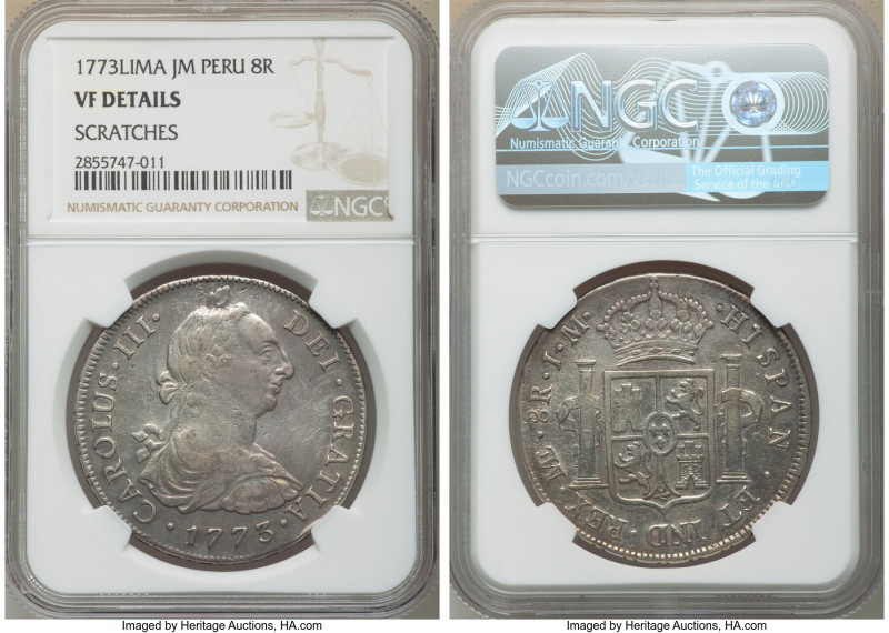 Pair of Certified Assorted Portrait 8 Reales NGC, 1) Charles III 8 Reales 1773-L...