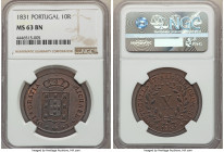 Miguel I 10 Reis 1831 MS63 Brown NGC, KM390. Chocolate brown with muted luster. 

HID09801242017

© 2020 Heritage Auctions | All Rights Reserved