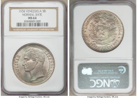 Republic 5 Bolivares 1936 MS64 NGC, Philadelphia mint, KM-Y24.2. Normal date variety. 

HID09801242017

© 2020 Heritage Auctions | All Rights Rese...