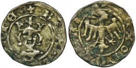 Casimir III the Great, Denarius no date Krakau Bardzo ładnie zachowany denar koronny Kazimierza III Wielkiego. Moneta w patynie z miejscowym grynszpan...