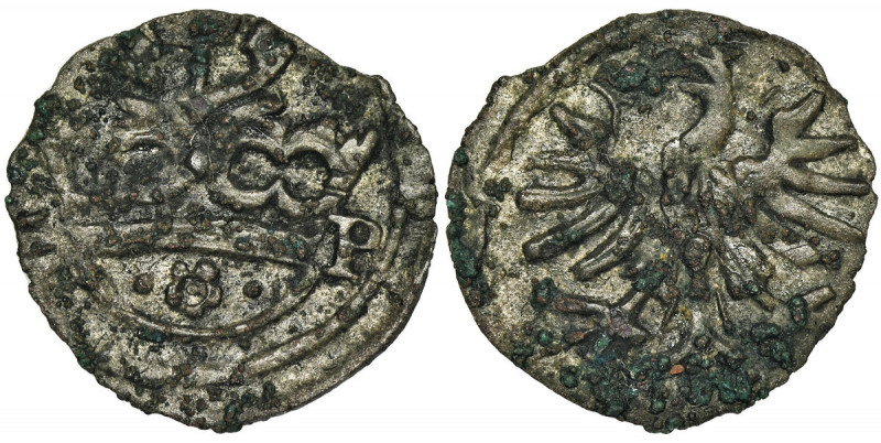 Sigismund I the Old, Denarius no date Krakau Odmiana z rozetką z kropkami w koro...