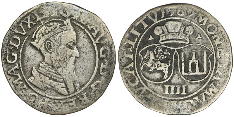 Sigismund II August, 4 Groschen Villnius 1567 Patina.&nbsp; Coin legend L/LITV. ...
