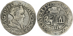 Sigismund II August, 4 Groschen Villnius 1567 Patina.&nbsp; Coin legend L/LITV. Odmiana legendowa L/LITV. Patyna. Ślady korozji. 

Reference: Ivanau...