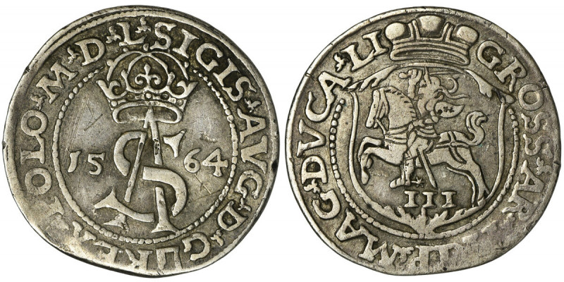 Sigismund II August, 3 Groschen Vilnius 1564 - L/LI Variation with endings of in...