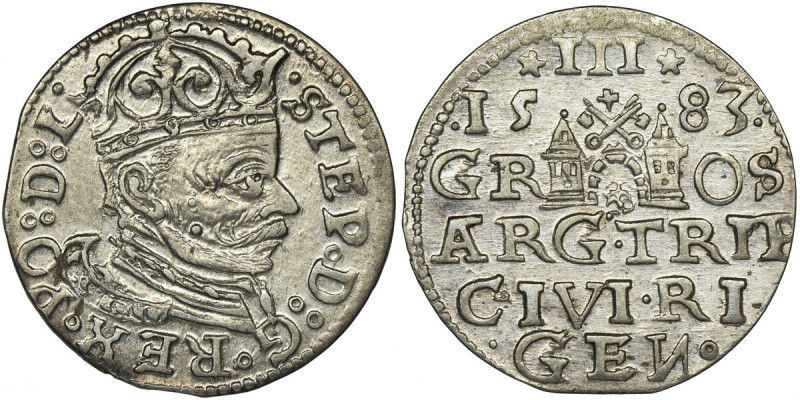 Stephen Bathory, 3 Groschen Riga 1583 Dobrze wybita moneta z obustronnym blaskie...