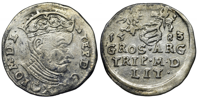 Stephen Batory, 3 Groschen Vilnius 1583 Odmiana z herbem Leliwa Jana Hlebowicza ...
