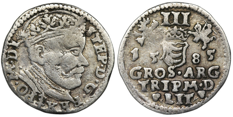 Stephen Bathory, 3 Groschen Vilnius 1585 - herb Prus z grotem Odmiana z herbem P...