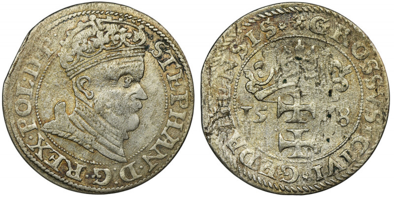 Stephan Bathory, Groschen Danzig 1578 Rzadsza odmiana z gwiazdką i krzyżykiem na...