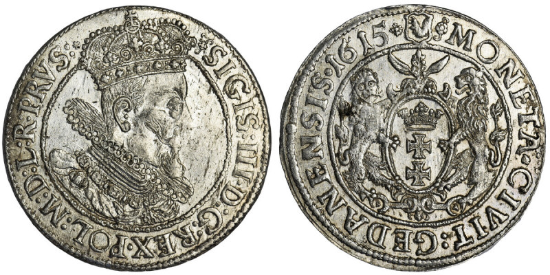 Sigismund III Vasa, 1/4 Thaler Danzig 1615 Miejscowo niedobity, ale menniczej św...