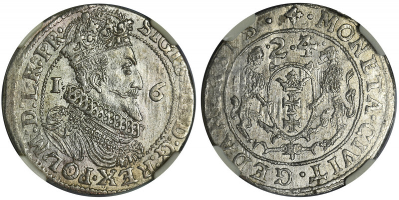 Sigismund III Vasa, 1/4 Thaler 1624/3 - NGC MS63 - PR• Druga cyfra daty przebita...
