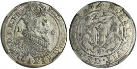 Sigismund III Vasa, 1/4 Thaler 1624/3 - NGC MS63 - PR• Druga cyfra daty przebita z 3 na 4. Wariant rewersu z kropką po CIVIT. Menniczej świeżości egze...