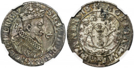 Sigismund III Vasa, 1/4 Thaler Danzig 1624/3 - PR• - NGC MS61 Odmiana z końcówką napisu na awersie PR•. Druga cyfra daty przebita z 3 na 4. Nalot. Typ...