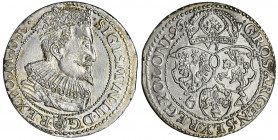 Sigismund III Vasa, 6 groschen Marienburg 1696 Odmiana z małym popiersiem króla. Na rewersie znak pierścień dzierżawcy mennicy Kaspra Goebla oraz znak...