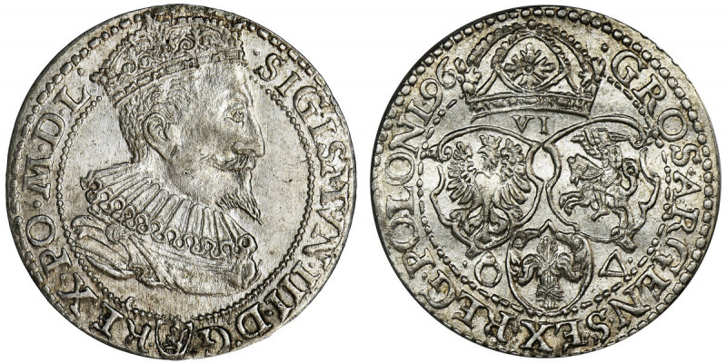 Sigismund III Vasa, 6 Groschen Marienburg 1696 Odmiana z małym popiersiem króla....