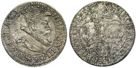 Sigismund III Vasa, 6 Groschen Marienburg 1599 Odmiana z małą głową króla. Na rewersie znak pierścień dzierżawcy mennicy Kaspra Goebla oraz znak trójk...