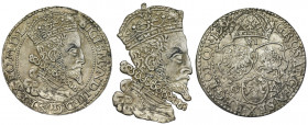 Sigismund III Vasa, 6 Groschen Merienburg 1599 Rzadsza odmiana z dużą głową króla. Na rewersie znak pierścień dzierżawcy mennicy Kaspra Goebla oraz zn...