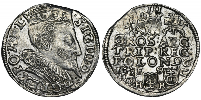 Sigismund III Vasa, 3 Groschen Bromberg 1596 Ładny, połyskowy egzemplarz. Duża g...