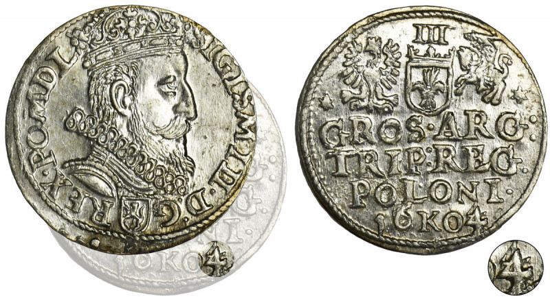 Sigismund III Vasa, 3 Groschen Krakau 1604 Rzadszy trojak w niebywałym stanie za...