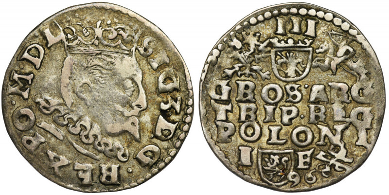 Sigismund III Vasa, 3 Groschen Lublin 1596 Rzadsza odmiana z grubą kryzą i wąską...
