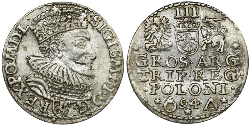 Sigismund III Vasa, 3 Groschen Marienburg 1594 Odmiana ze skróconą datą u dołu m...