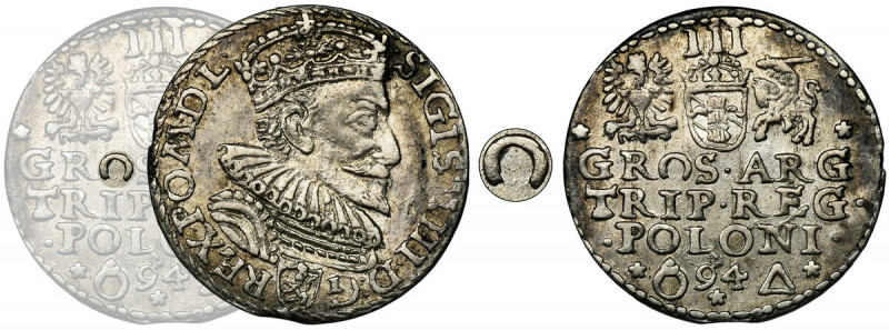 Sigismund III Vasa, 3 Groschen Marienburg 1594 Odmiana ze skróconą datą u dołu m...