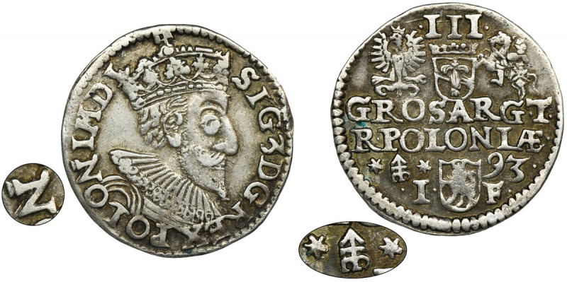 Sigismund III Vasa, 3 Groschen Olkusz 1593 - RARE Rzadka odmiana ze znakiem Rusz...