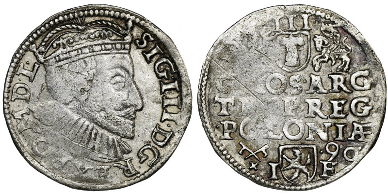 Sigismund III Vasa, 3 Groschen Posen 1590 Odmiana z płaską koroną z liliami, z i...