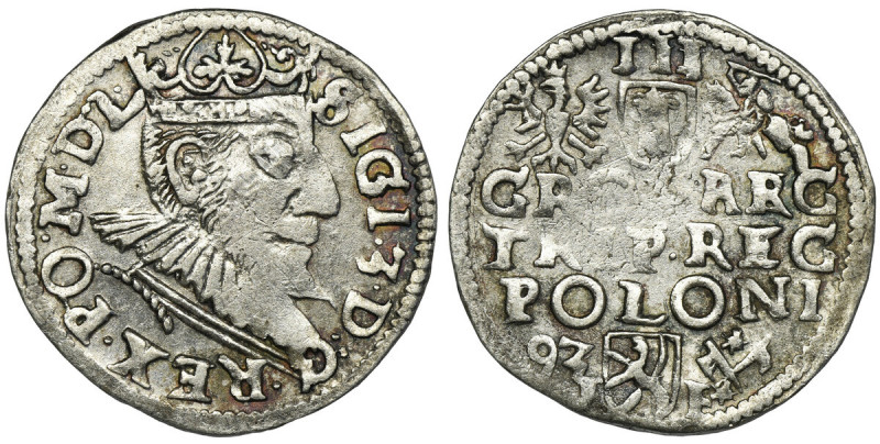Sigismund III Vasa, 3 Groschen Posen 1593 Odmiana z wąską twarzą króla. Referenc...
