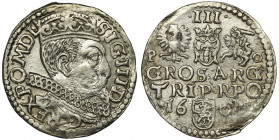 Sigismund III Vasa, 3 Groschen Posen 1600 - RARE Najrzadsza odmiana wśród trojaków poznańskich z 1600 roku.
 Odmiana z P przy Orle i O przy Pogoni, n...