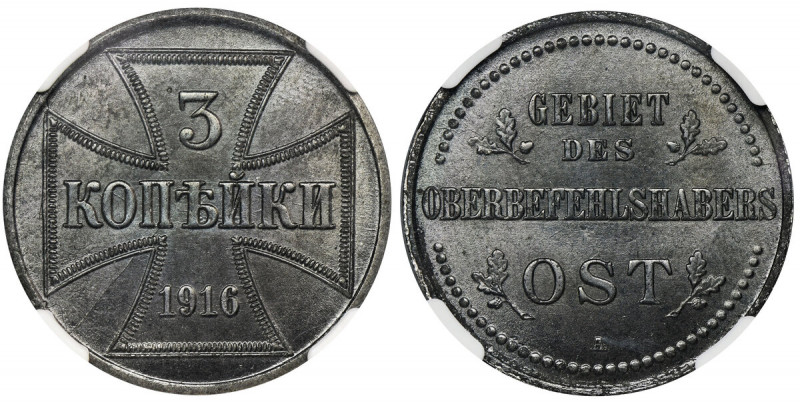 Ost, 3 Kopeck Berlin 1916 A - NGC MS63 
Grade: NGC MS63 

Poland Polen German...