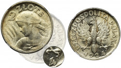 PROBE, Women and ears, 2 zloty 1924 Philadelphia - NOT inverted - NGC MS62+ &nbsp; Dużej rzadkości próbna moneta wybita w Filadelfii, bez znaków menni...