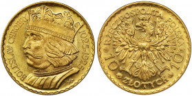 10 zloty 1925, Chrobry Odmiana z zimną barwą złota. Pięknie zachowane. Waga 3.3 g Reference: Parchimowicz 125
Grade: AU/UNC 

GoldThe Second Republ...