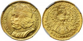 20 złotych 1925, Chrobry - NGC MS63 Mennicza sztuka z ładnym połyskiem.&nbsp; Reference: Parchimowicz 126
Grade: NGC MS63 

The Second Republic Pol...