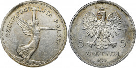 Nike, 5 złotych Bruksela 1928 Bardzo dobry detal, tło z połyskiem, ale moneta czyszczona. Reference: Parchimowicz 114b
Grade: XF- 

PolandThe Secon...