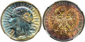 Quuen Jadwiga, 2 zloty 1934 - NGC MS64★ Doskonały egzemplarz w pięknej kolorowej patynie. Głęboki, zegarowy połysk.&nbsp; Moneta&nbsp; doceniona 'gwia...