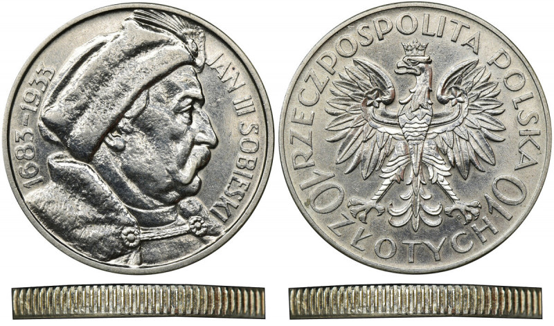 Sobieski, 10 złotych 1933 - odmienny rant &nbsp; Egzemplarz z nietypowym rantem,...