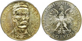 Traugutt, 10 złotych 1933 - NGC MS61 &nbsp; Bardzo atrakcyjny egzemplarz.&nbsp; Wyjątkowo świeże lustro, naszym zdaniem surowo oceniony.&nbsp; Piękna ...