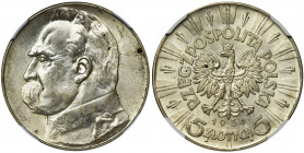 Piłsudski, 5 złotych 1936 - NGC MS63 Piękna sztuka w ładnej, równomiernej patynie.&nbsp; Bardzo świeża prezencja. 
Reference: Parchimowicz 118c
Grad...
