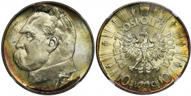 Pilsudski, 10 złotych 1939 - NGC MS64 Menniczy egzemplarz w starej patynie. Wyjątkowej urody egzemplarz. 
Reference: Parchimowicz 124f
Grade: NGC MS...