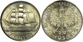 Żaglowiec, 2 złote 1936 - NGC MS64 - PIĘKNA Piękna moneta z delikatnym menniczym meszkiem, charakterystycznym dla wyjątkowo świeżych egzemplarzy.&nbsp...