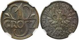 1 grosz 1930 - NGC MS66 BN Menniczy egzemplarz z połyskiem. Kolor brązowy. Rzadszy rocznik. Reference: Parchimowicz 101e
Grade: NGC MS66 BN 2-ga nota...