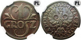 1 grosz 1933 - NGC MS65 BN PL - JAK LUSTRZANKA - RZADKIE Egzemplarz wybity świeżym stemplem z efektem lustrzanki z bardzo trudnym do uzyskania oznacze...