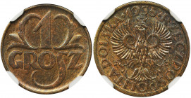 1 grosz 1935 - NGC MS65 BN Moneta o pięknej prezencji z intensywnym blaskiem. Kolor brązowy.&nbsp; Druga najwyższa nota dla tej odmiany kolorystycznej...