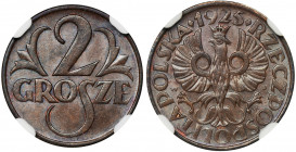 2 grosze 1925 - NGC MS65 BN Atrakcyjny egzemplarz z pięknym połyskiem. Kolor brązowy. Reference: Parchimowicz 102b
Grade: NGC MS65 BN 

PolandThe S...