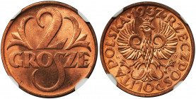 2 grosze 1937 - NGC MS66 RD Menniczy egzemplarz z połyskiem. Kolor czerwony. Druga nota w rejestrze NGC.
Reference: Parchimowicz 102l
Grade: NGC MS6...