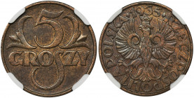 5 groszy 1935 - NGC MS62 BN Rzadki rocznik. Kolor brązowy. Reference: Parchimowicz 103g
Grade: NGC MS62 BN 

PolandThe Second Republic Poland Polen...