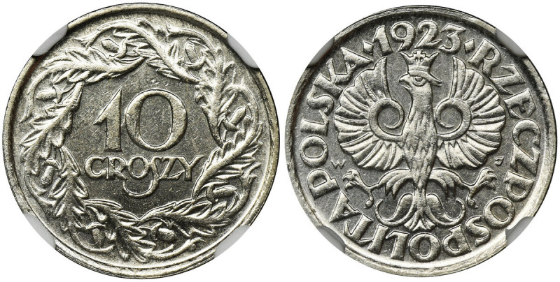10 groszy 1923 - NGC MS64 - PIĘKNA Piękny, menniczy egzemplarz.&nbsp; Mocne, świ...
