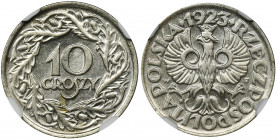 10 groszy 1923 - NGC MS63 Menniczy stan zachowania.&nbsp;
Reference: Parchimowicz 104
Grade: NGC MS63 

The Second Republic Poland Polen