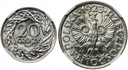 20 groszy 1923 - NGC MS67 &nbsp; Wyselekcjonowany, menniczy egzemplarz.&nbsp; 
Reference: Parchimowicz 105
Grade: NGC MS67 

PolandThe Second Repu...